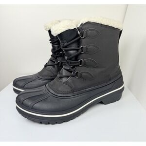 Crocs Womens Boots W9 Black Faux Fur Lined Duck Boots Dual Comfort 203430